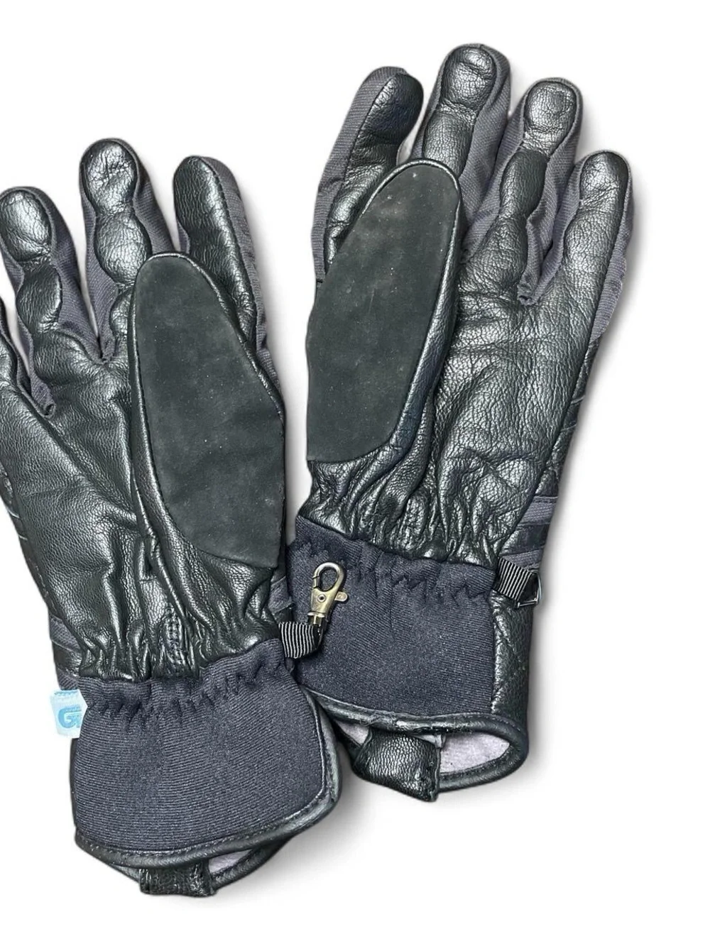 Women’s small Burton unique Quilted black Leather Gloves with silver hardware